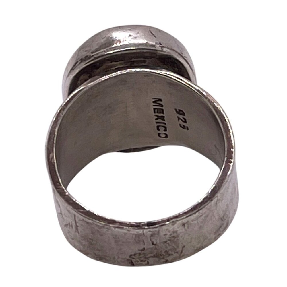 Sterling Silver 925 Mexico Black Onyx Cabochon Statement Wide Band Ring Sz 8 VTG - Picture 3 of 8